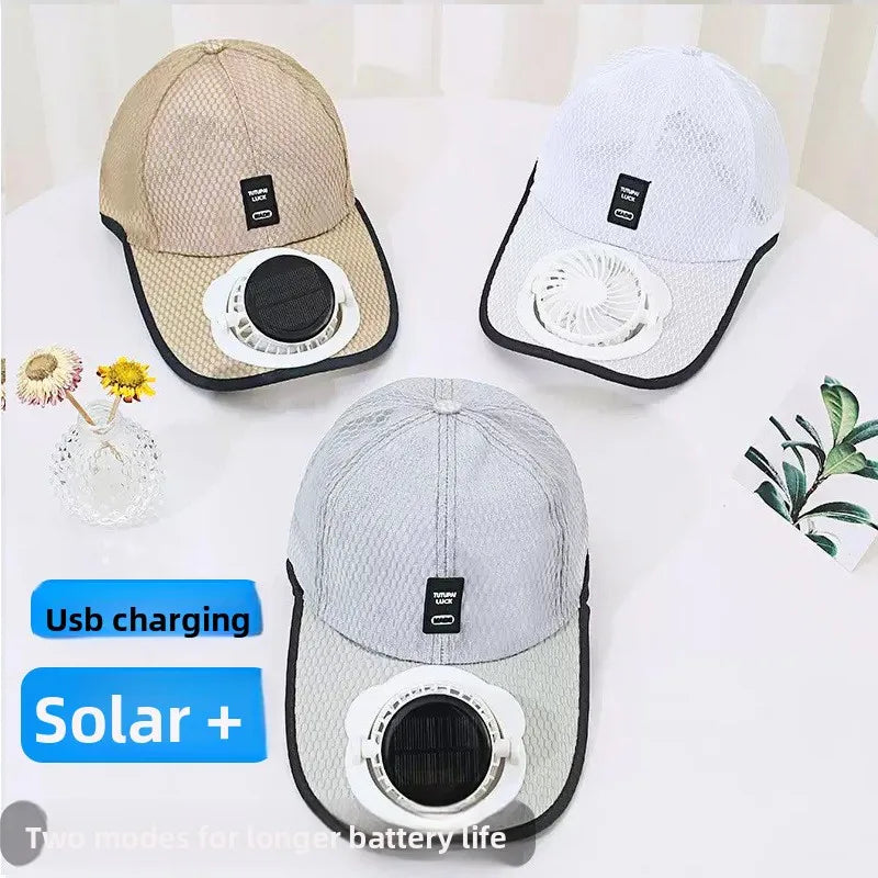 Solar Powered Fan Hat USB Charging Unisex Breathable Mesh UV