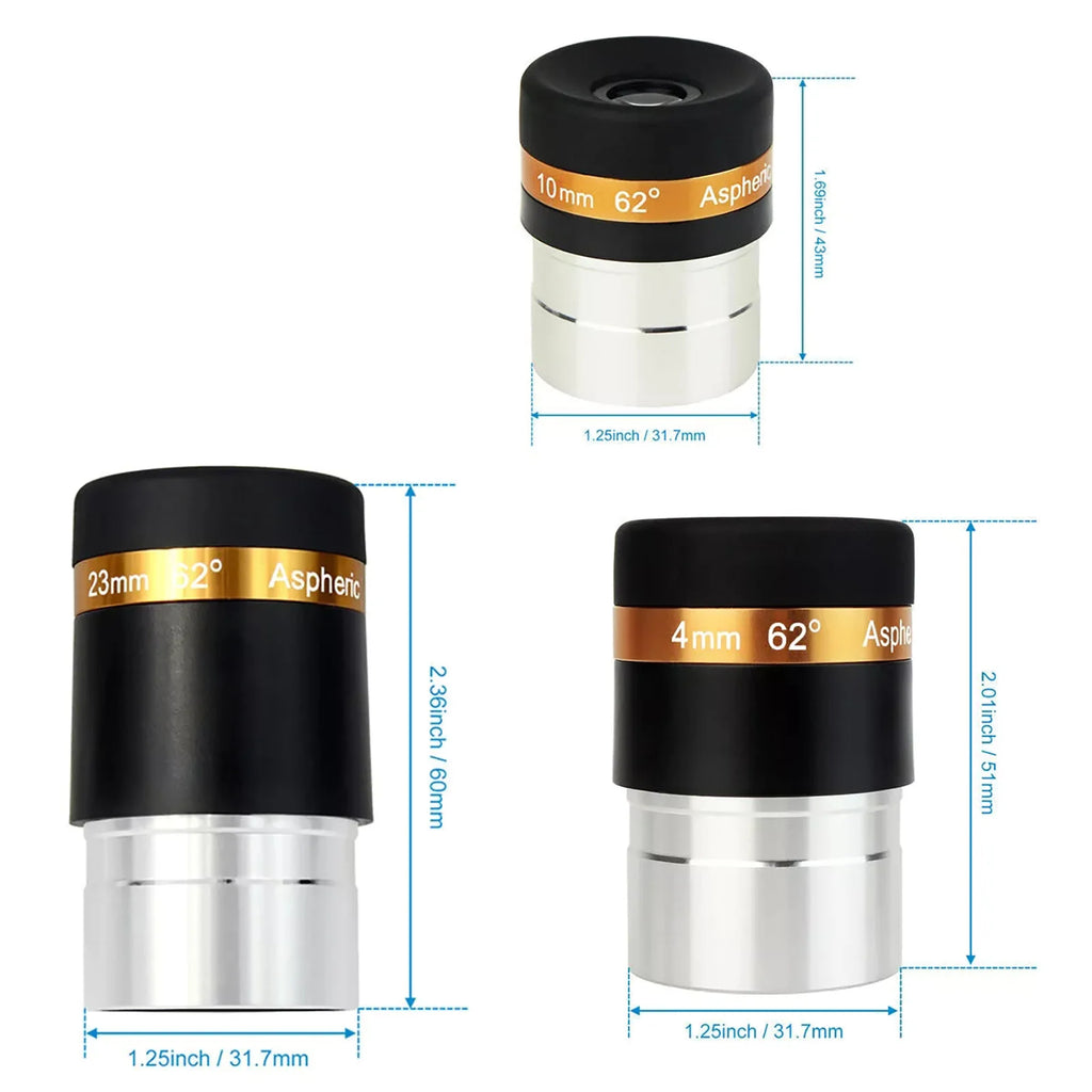 Eyepieces Telescope Lens HD Wide Angle 62 Aspheric Eyepiece 1 25-inch