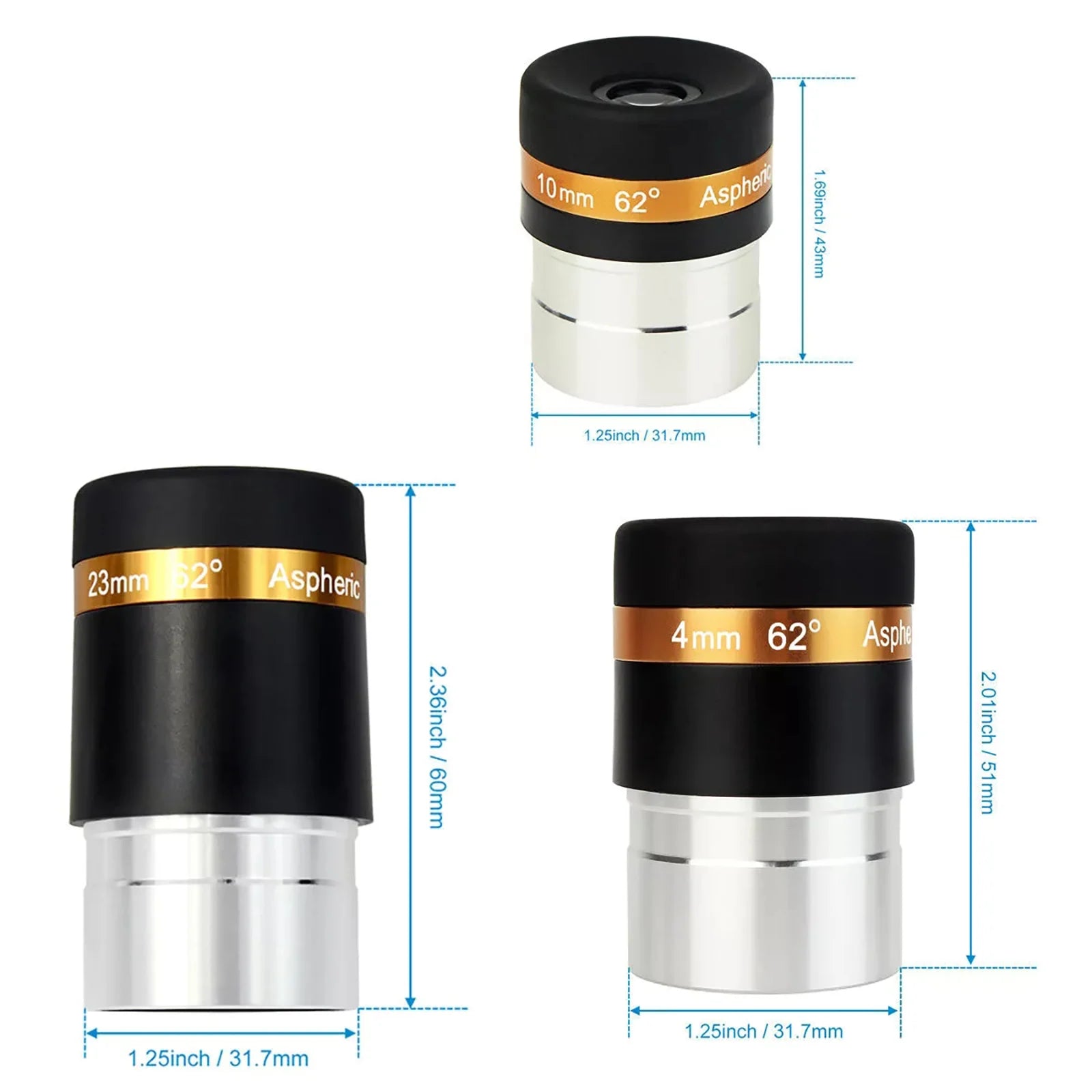 Eyepieces Telescope Lens HD Wide Angle 62 Aspheric Eyepiece 1 25-inch