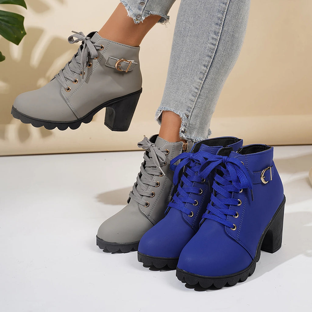 2025 New Women Ankle Boots High Quality Lace-up Boots Ladies Comfortable High Heels Shoes for Women Spring Winter Women Pumps Zpaxo