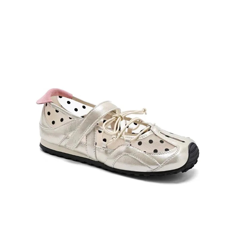 Women's Wave Point Comfortable Hollow Out Breathable Single Shoes Zpaxo Champagne 35