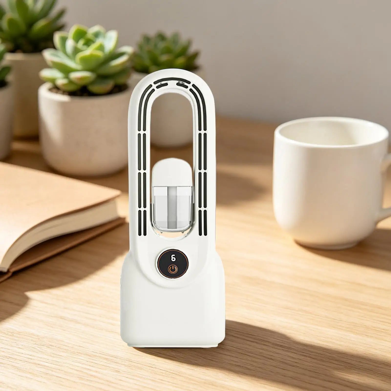 Desk Fan Rechargeable 6-Speed Bladeless Wind Blower Type-C Charging 1500mAh Quiet Personal Misting Fan For Office Home Bedroom Zpaxo