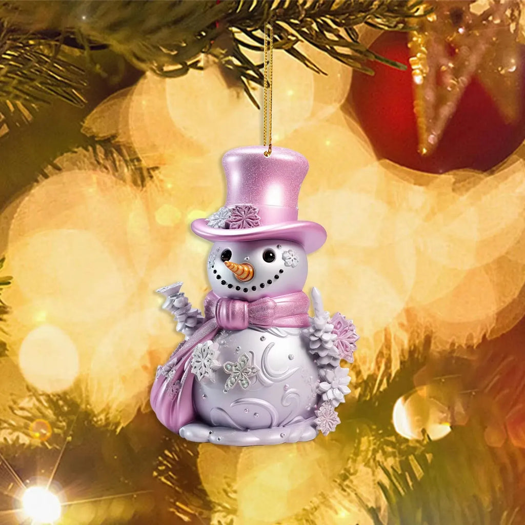 Pink Snowman Acrylic Christmas Ornament – 8cm Tree Pendant