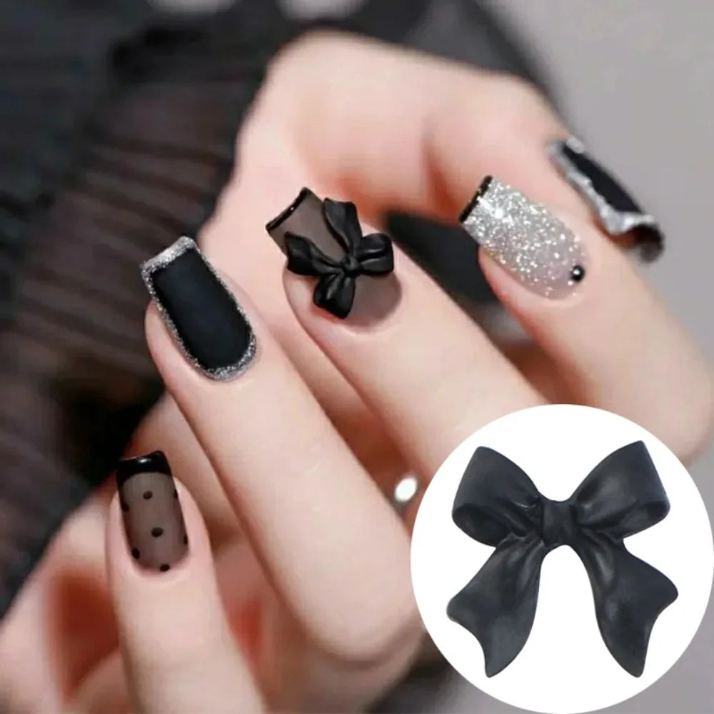 50pcs 3D Nail Art Bowknot Resin Bow Nail Art Decoration Black and White Elegant Nail Decoration Manicure Ornament Zpaxo