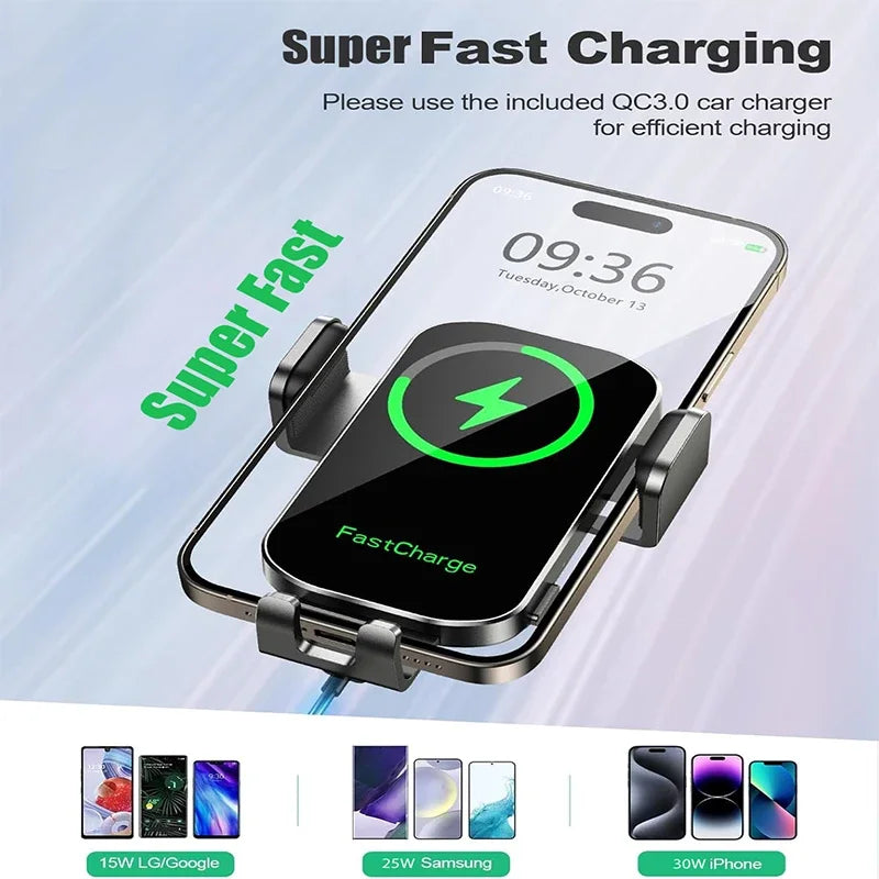 UYUXIO Wireless Car Charger 66W Fast Charging Auto Clamping Air Vent