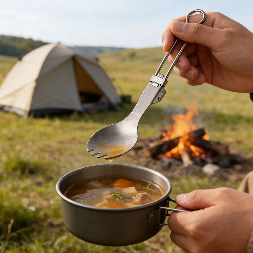 Titanium Foldable Cutlery Ultralight Portable Tableware Locking