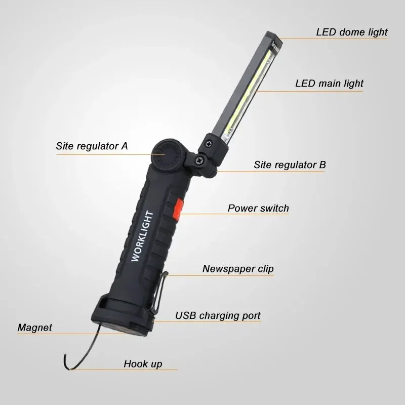 Rechargeable LED Work Light – Magnetic Base & 360° Rotation