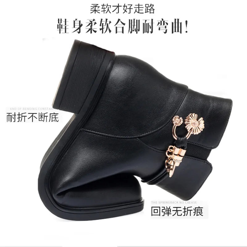 Soft Leather Women's Boots 2023 Spring Winter Thick Wool Lined Woman Zpaxo