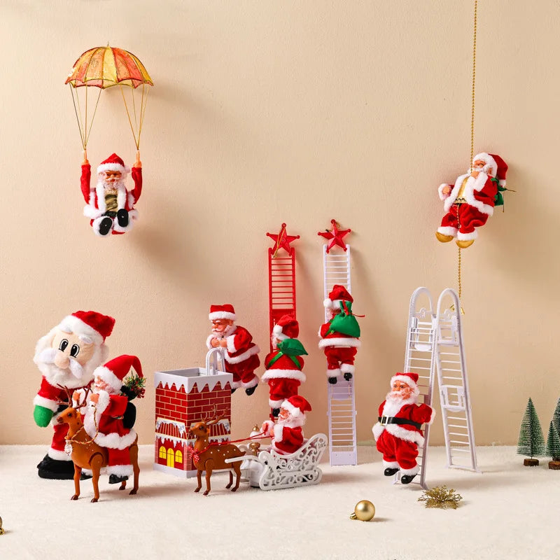 Christmas Electric Santa Claus Toy Climbing Chimney Beads Ladders
