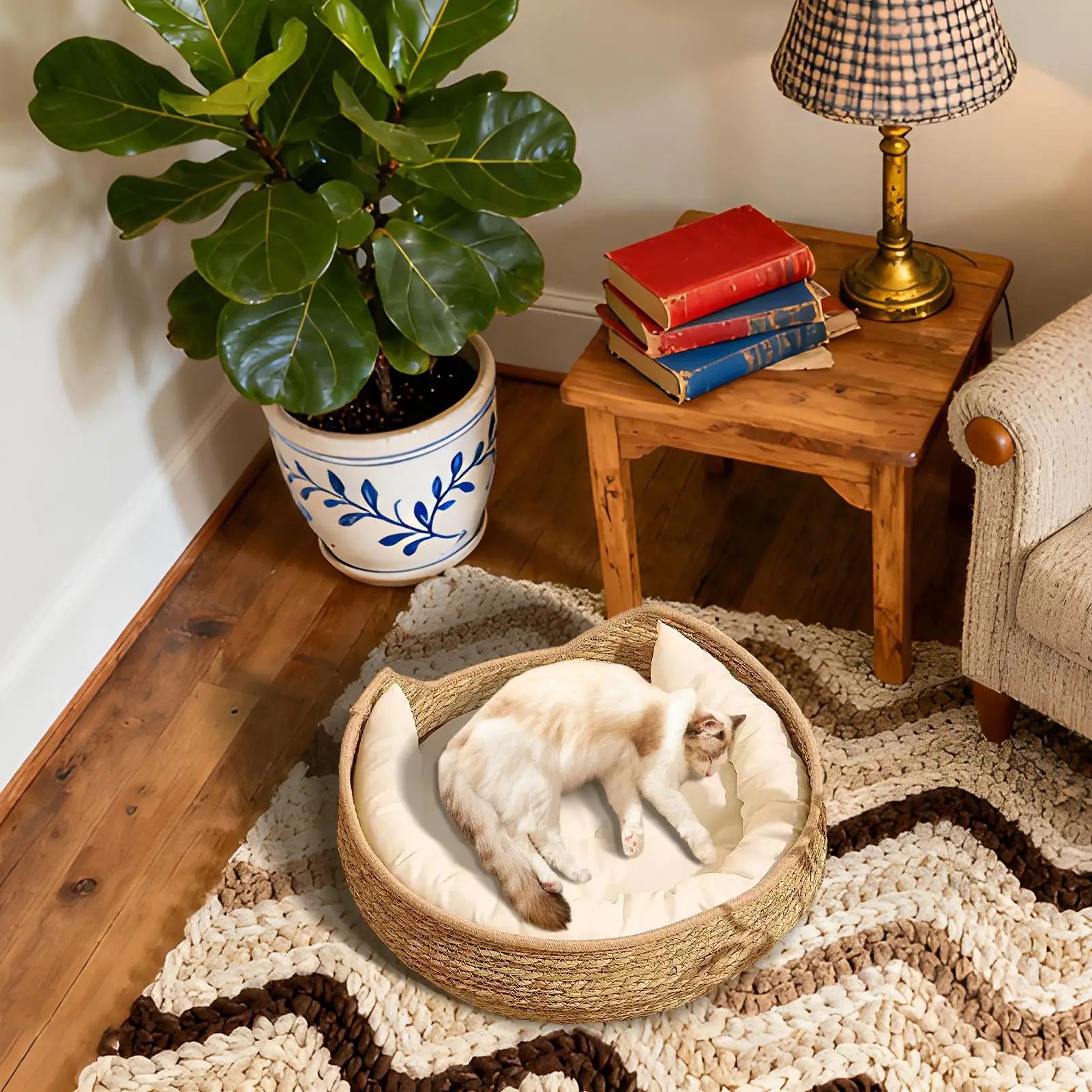 Woven Cat Bed Hand-woven Cotton Rope Basket All Season Indoor Weaving