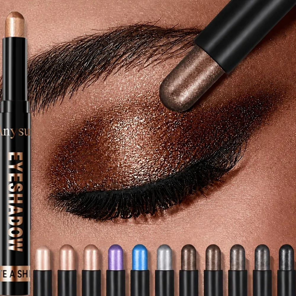 Pearl Metallic Eyeshadow Stick Sparkle Highlight One-Swipe Lazy Eye Shadow Highlighter Brightener Bold Multicolor 3D Eyes Makeup Zpaxo