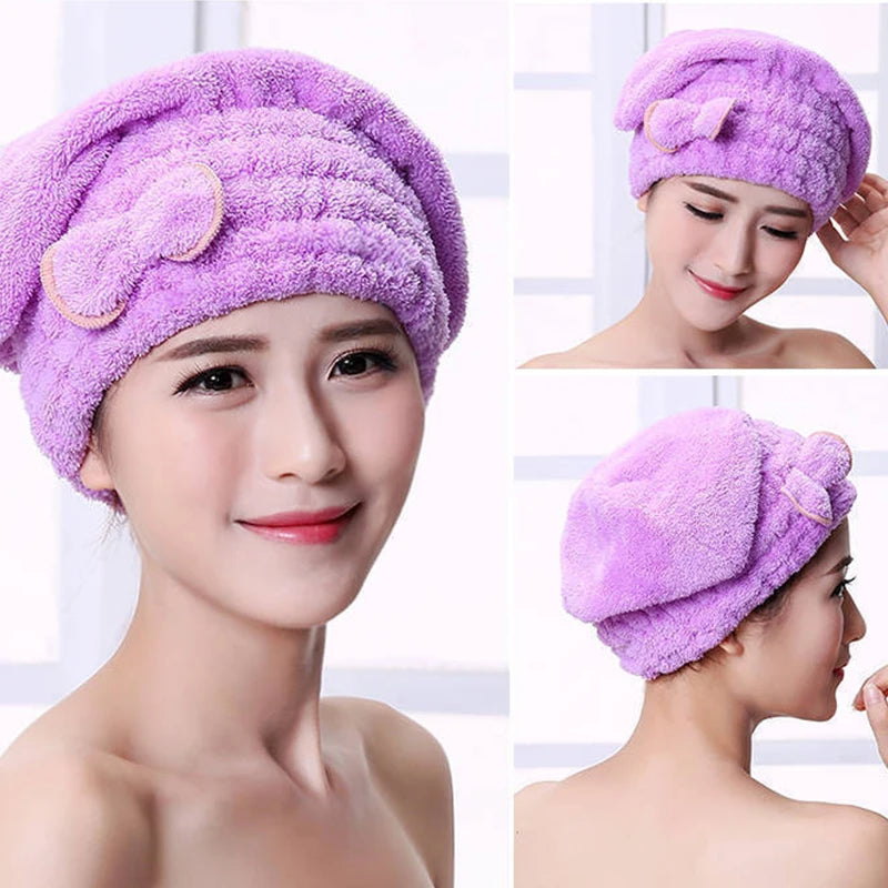 Quick Drying Hair Cap Women Bowtie Bathing Hat Microfiber Towel