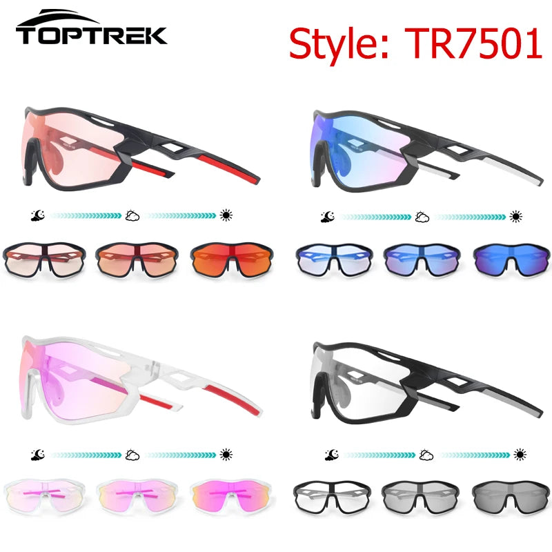 Toptrek Polarized Photochromic Cycling Sunglasses UV400 Sports Glasses Men Women Windproof Eyewear for MTB Road Bike Outdoor MTB Zpaxo