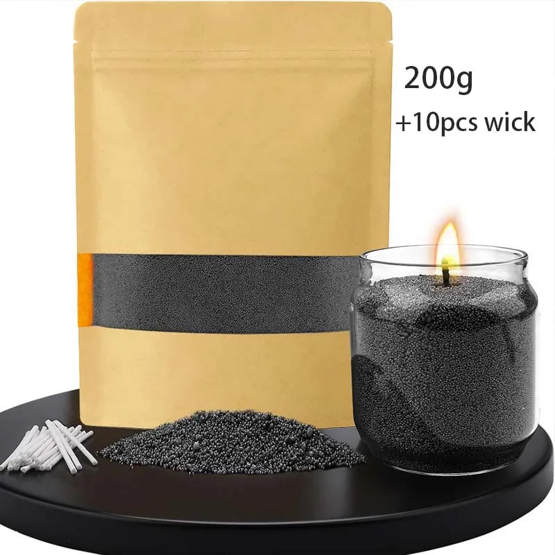 Black Pearl Candle Sand Wax Granules 200g + 10 Wicks | DIY Kit Candle Making Kit Zpaxo 200g set