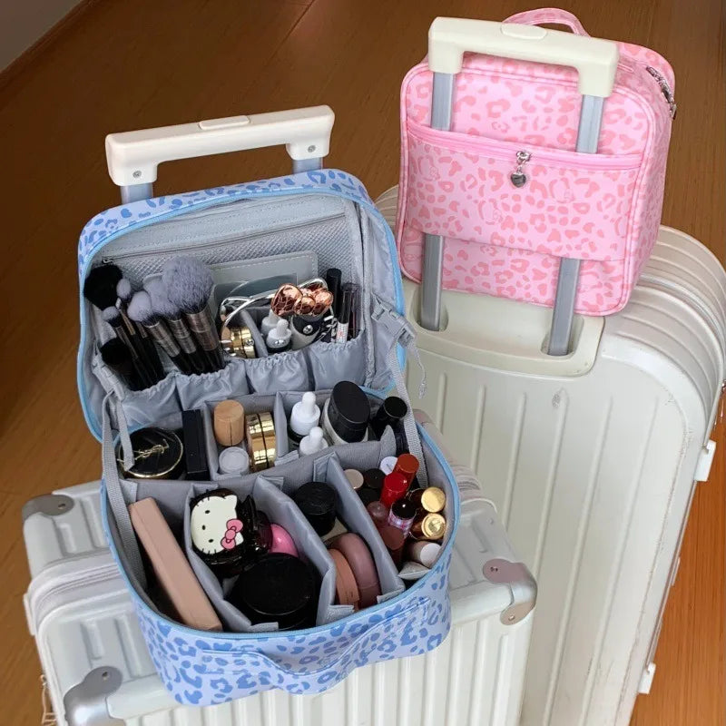 Leopard-print Compartmentalized Makeup Bag Suitable for Hanging on Luggage, Travel Essential, Folding Storage Bag for Toiletry Zpaxo
