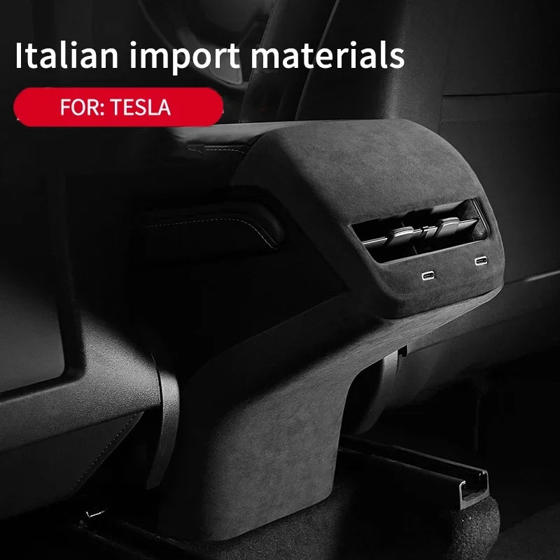 Car Rear Air Condition Vent Outlet Cover For Tesla Model 3/Y Interior Alcan tara Auto Back Exhaust Vent Decorative Sheath Shell Zpaxo