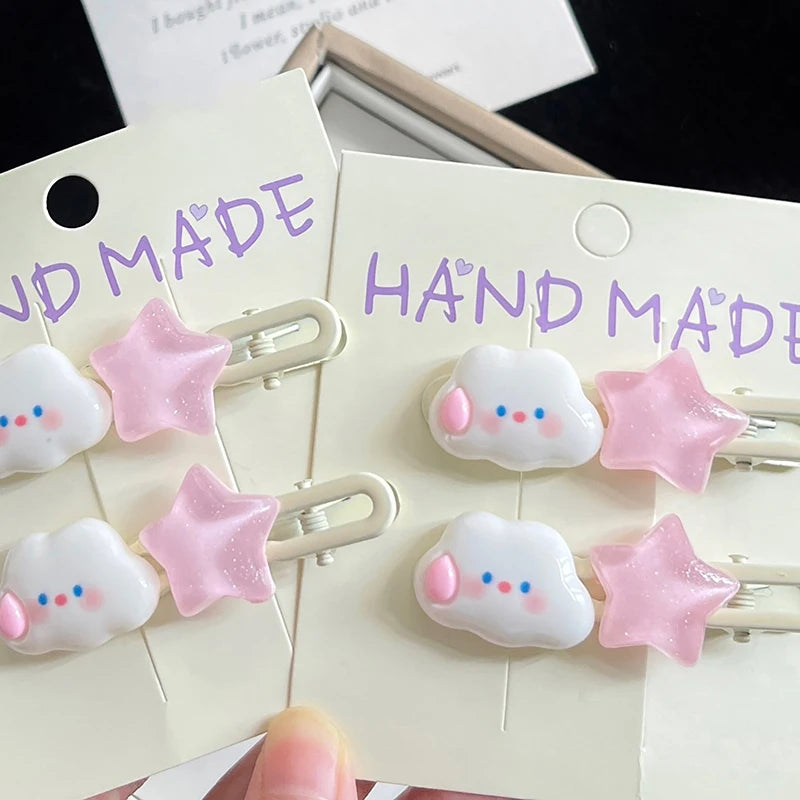 Cute Star Cloud Hair Clips – Pink Pentagram Barrettes for Girls