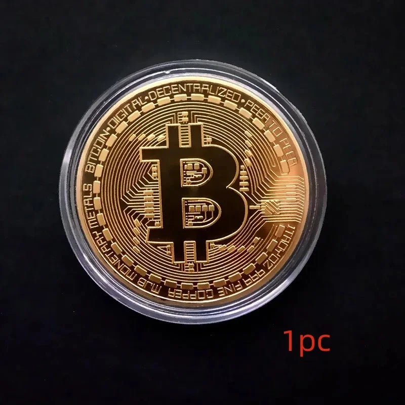 1/5pcsGold Plated Bitcoin Coin Collectible Casascius Bit BTC Art Collection Gift Physical Commemorative Metal Antique Imitation Zpaxo Gold-1pc