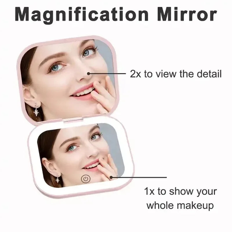 Compact Mirror Lights 1X 2X Magnification Portable Folding Handheld