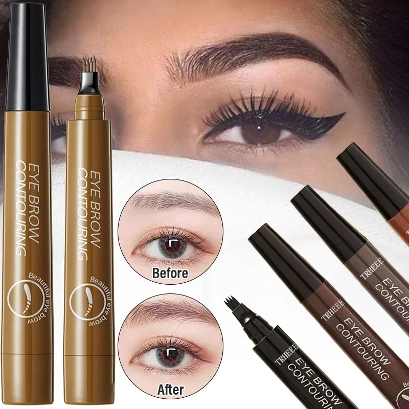 5 Colors Waterproof Eyebrow Pen 4 Split Tip Eyebrows Tattoo Pen Lasting Sweat Proof High Pigmented Liquid Black Brow Makeup Pen Zpaxo