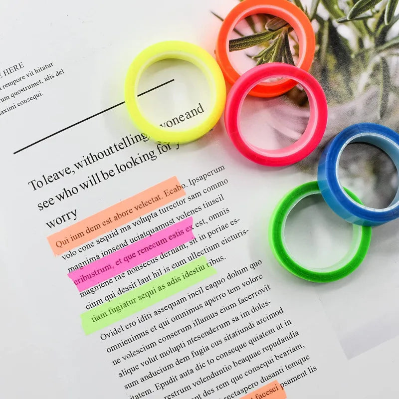 5Rolls Transparent Fluorescent Index Tabs Flags 5 Colors Book Zpaxo
