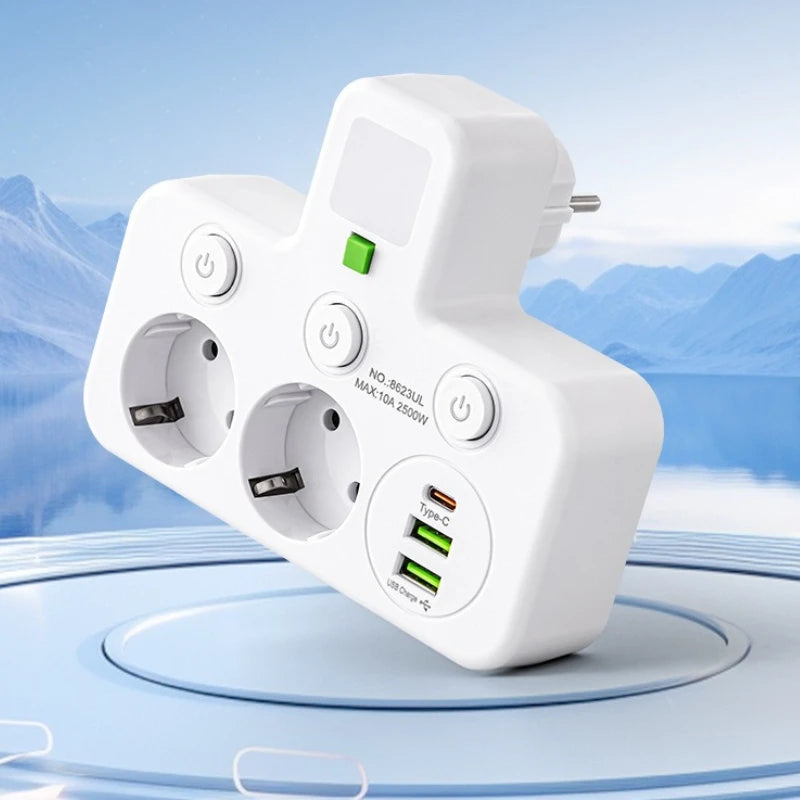 Power Strip Usb Multi-socket 2500w EU Type F Plug with Outlet Mobile Phone Charger for USB Wall Multi-Socket Power Strip Charger Zpaxo