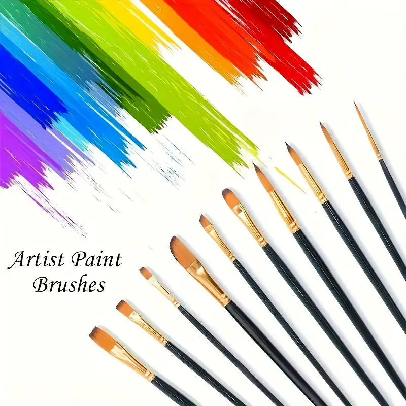 12-Piece Flat Nylon Paint Brush Set – Watercolor, Oil & Acrylic