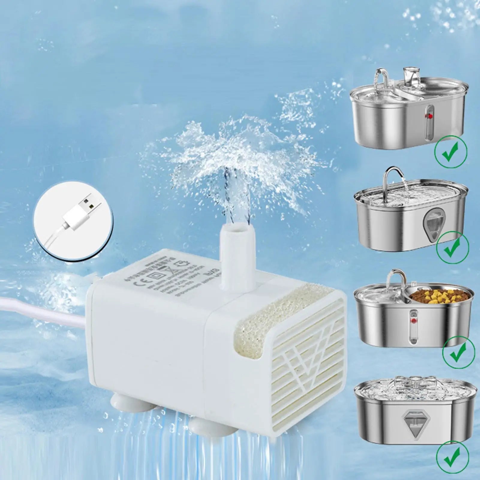 Pet Fountain Motor Submersible Pump Silent USB Cat Water Quiet