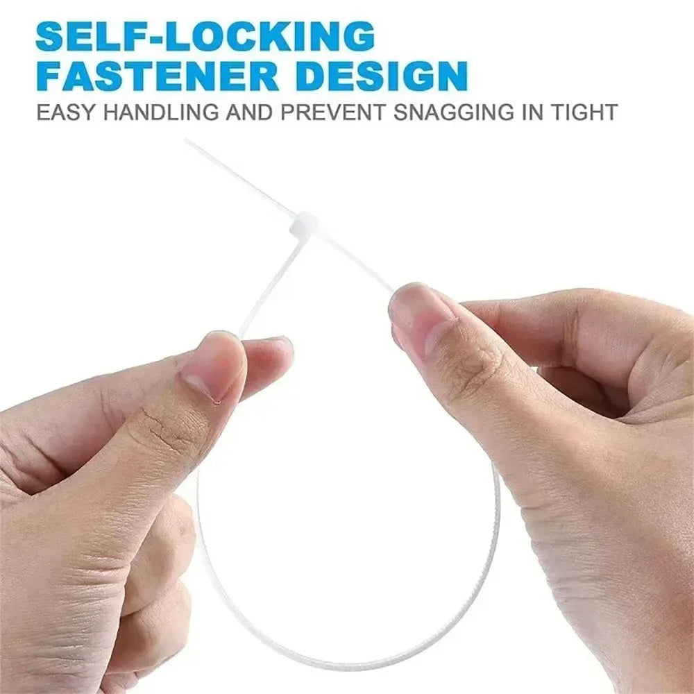 100/200/300/500/1000Pcs Self-locking White Black Plastic Nylon cable Zip Ties Fastening Ring Nylon Clamp strap with lock Zpaxo