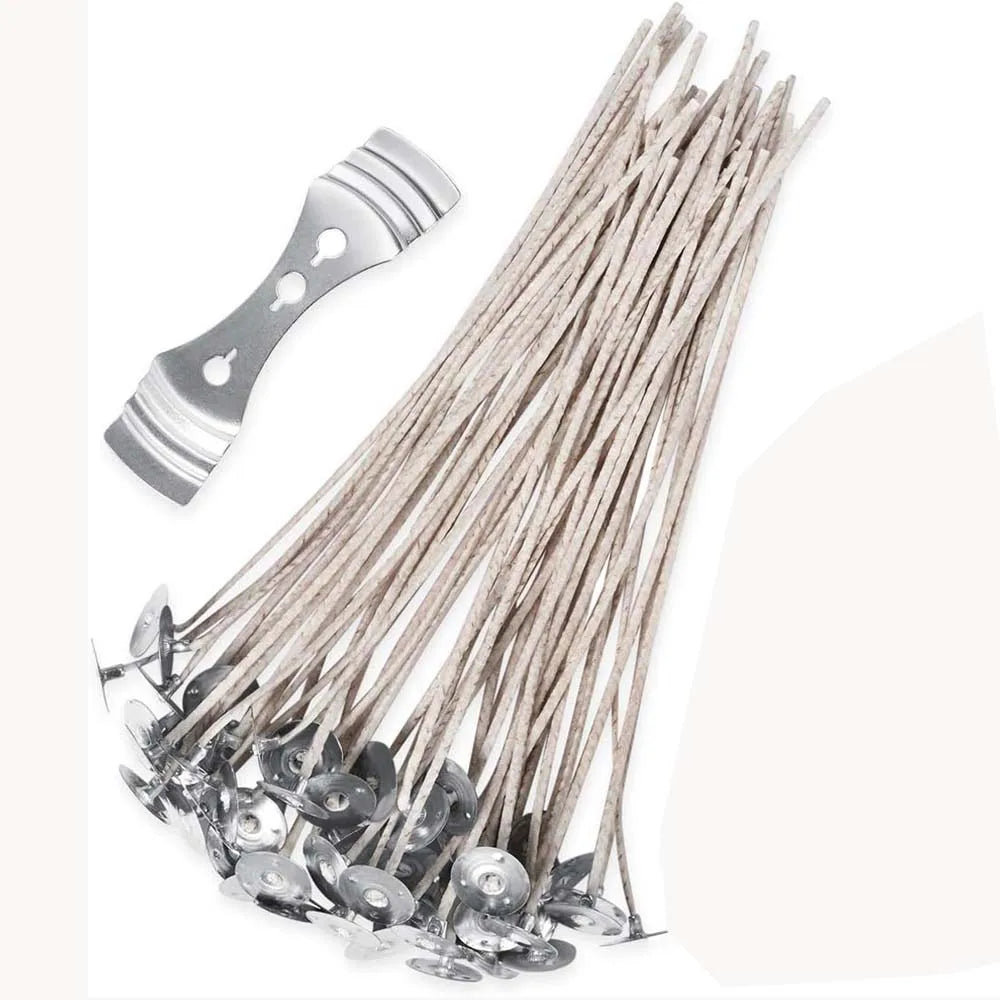 Candle Wicks,15cm Long 20 Pcs Organic Soy Pre Waxed Candle Wick with 1Pc Stainless Wick Holder Sustainer for Candle Making Kit Zpaxo
