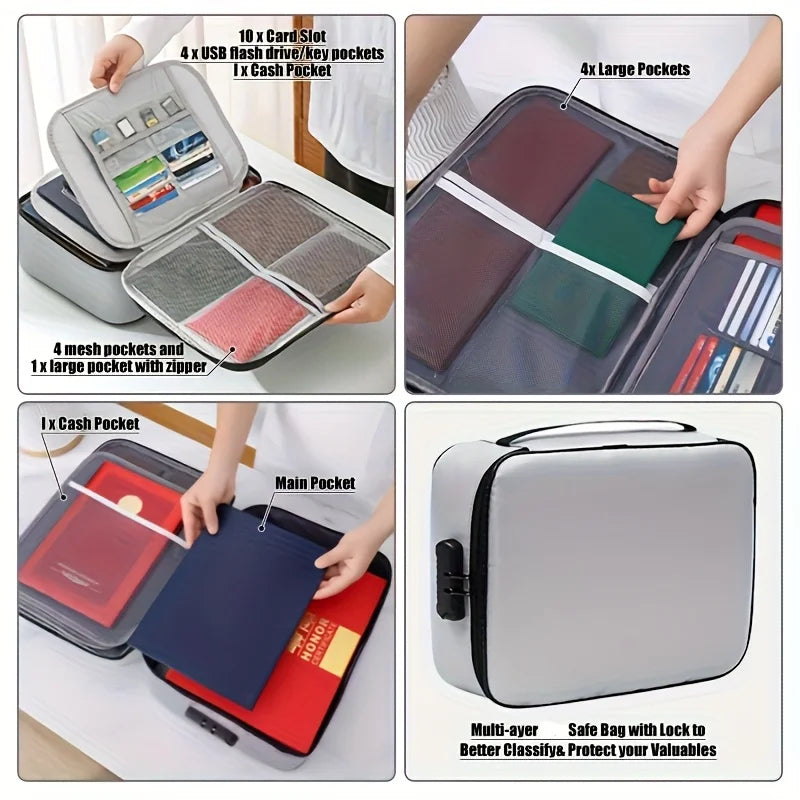 Document Organizer Bag Secure Locking ID Holder Travel Storage Box