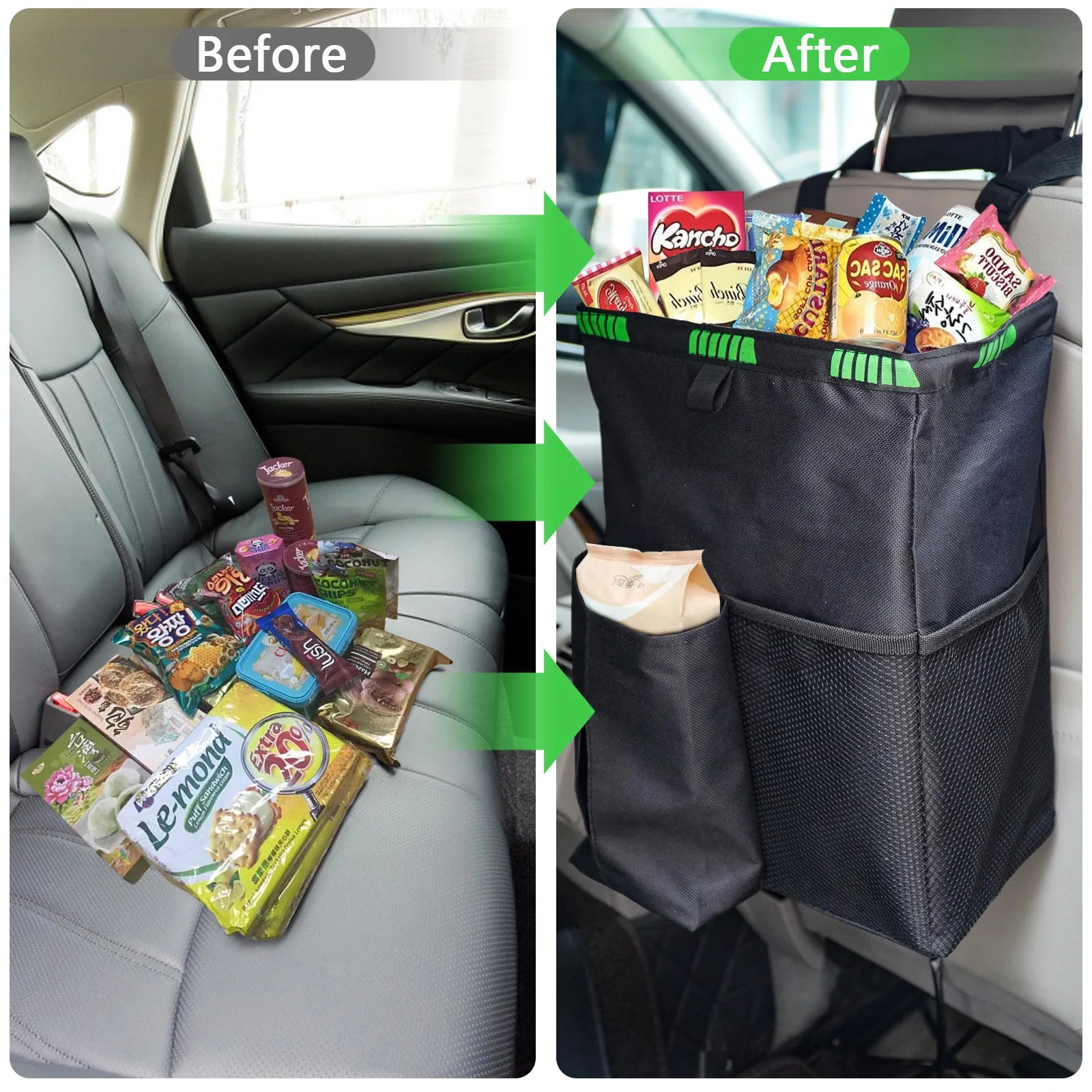 Multifunctional Foldable Hanging Car Trash Can High Quality Car Garbage Bin With Extra Storage Pockets Portable Vehicle Waste Zpaxo