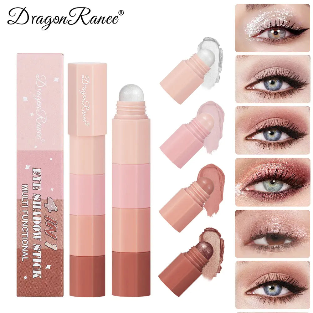 4-Color Mini Eye Shadow Stick Glitter Waterproof Sequin Eye Shadow Matte Pearlescent Sequin Multi-Layer Pigment High Pearlescent Shimmer Non-Smudge Makeup Super Glitter Multi-Color Eye Shadow Music Festival Zpaxo