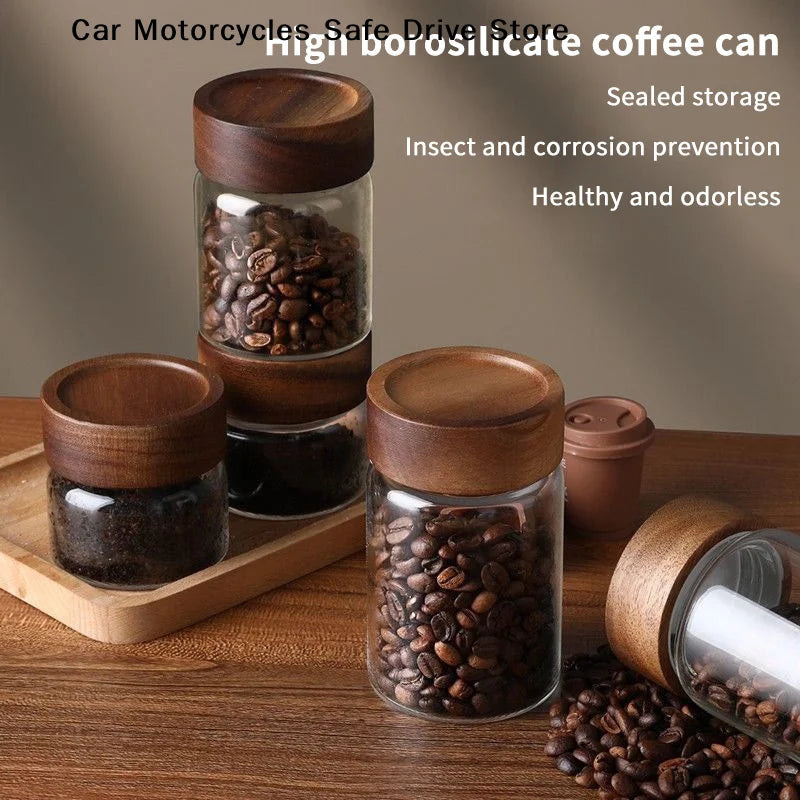 CMMini Wood Lid Coffee Beans Storage Container Tube Kitchen Sealed