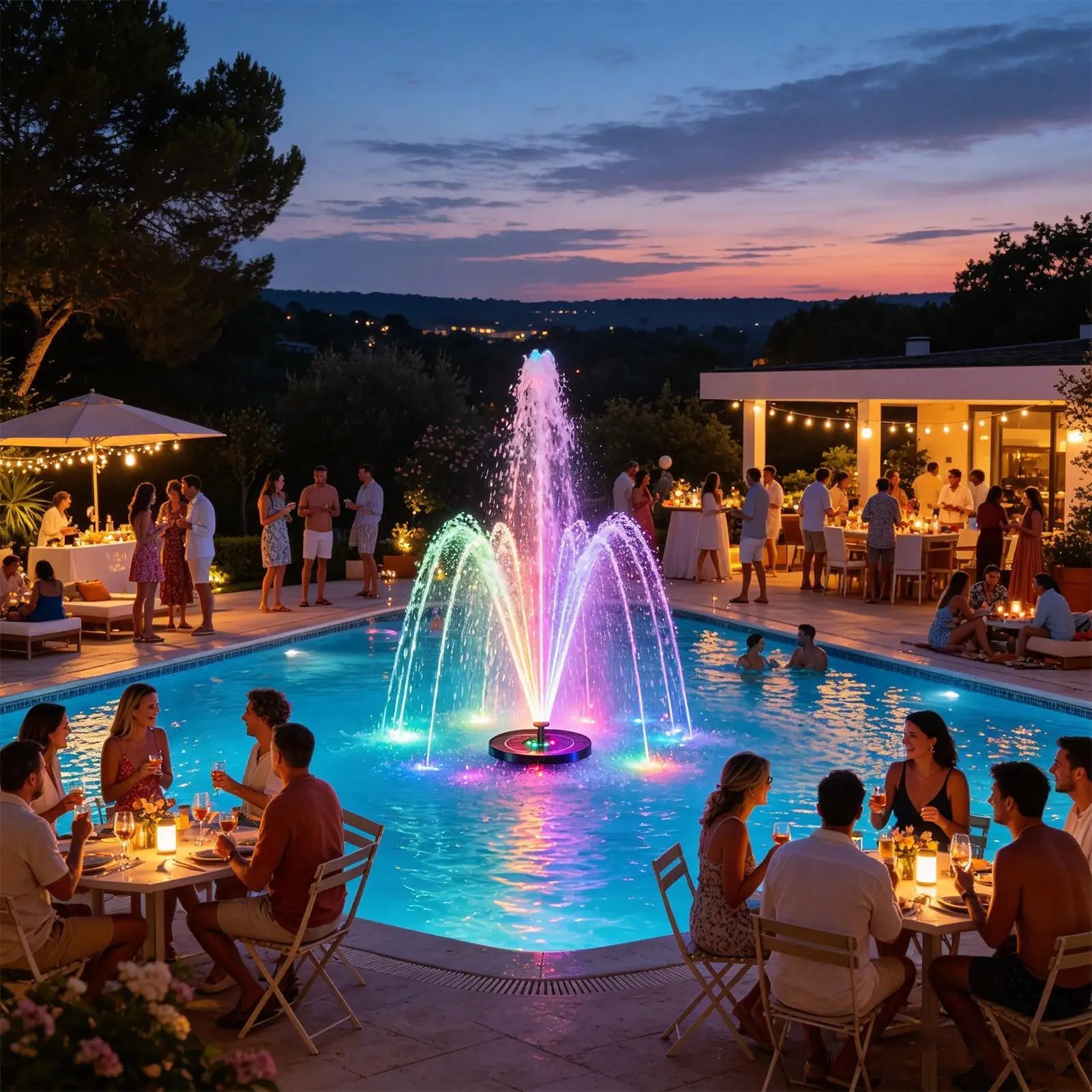 Floating Solar Bird Bath Fountain LED Lights Water Pump Outdoor