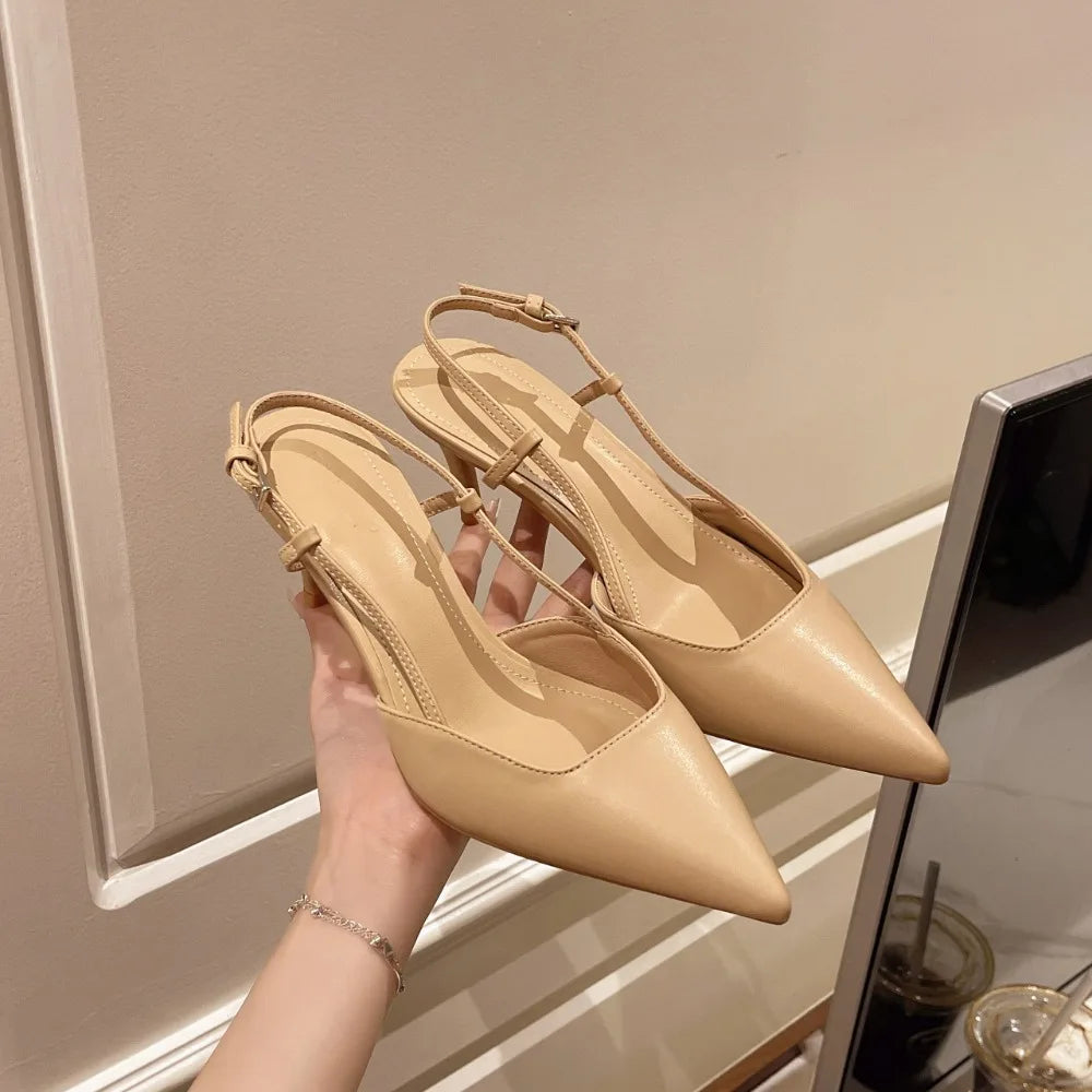 Elegant Thin High Heels Women Pumps Fashion Buckle Strap Pointed Toe Slingbacks Sandals Mule Shoes for Wedding Party Zpaxo
