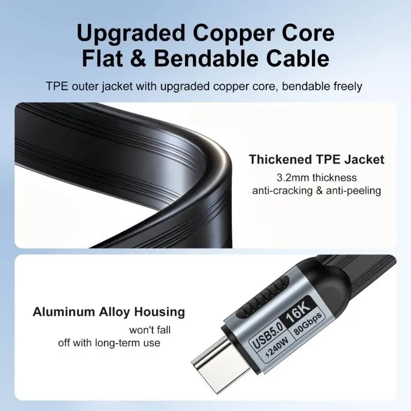 652F Fast Charging 240W USB C Data Cable TPE Aluminum Shell Fast Transfer Cord Zpaxo