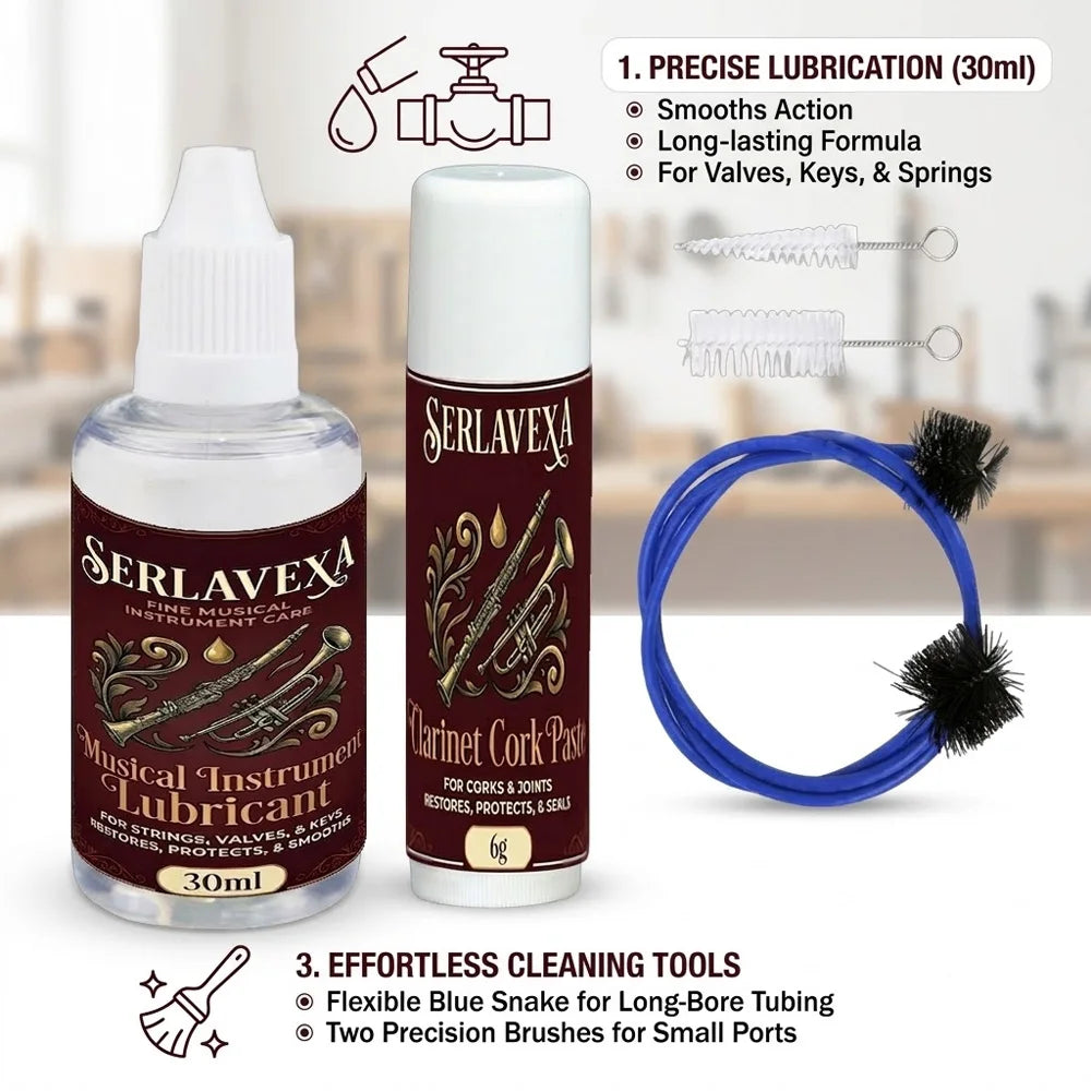 5-in-1 Instrument Maintenance Kit - Premium Valve Oil, Cork Grease & Professional Cleaning Tools for Brass and Woodwinds Zpaxo