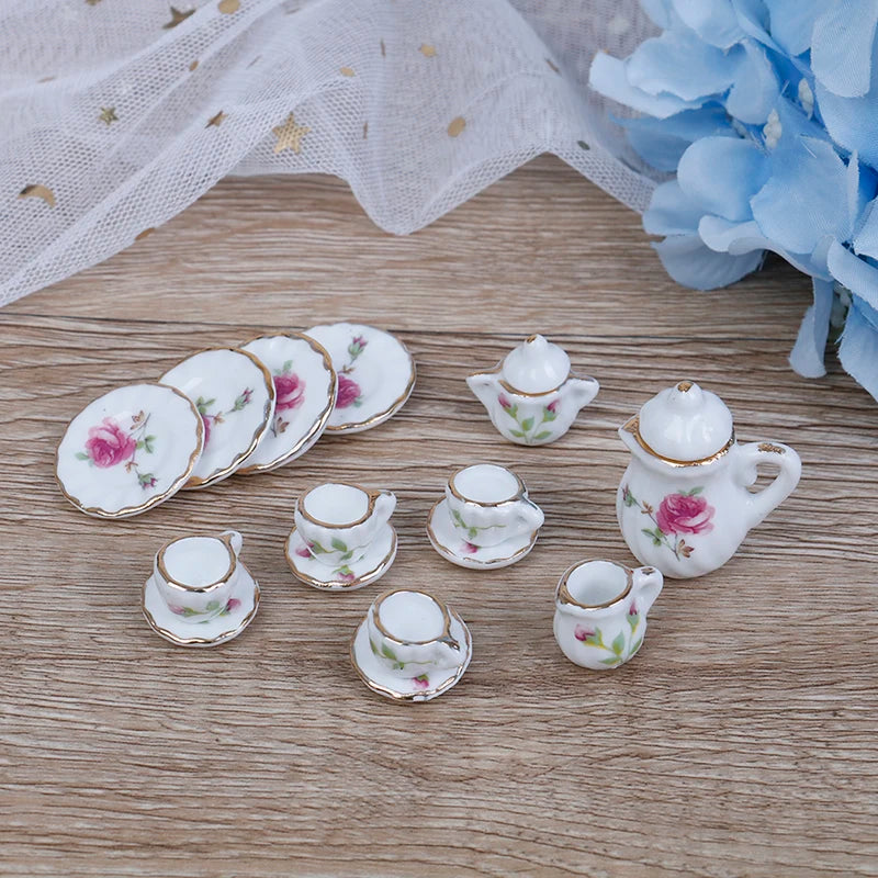 ▶1Set 1:12 Dollhouse Miniature Ceramics Teapot Tea Set Mini Ceramic Kungfu Tea Set Kettle Cup Tableware Model Kitchen Decor Toys Zpaxo Style04 - 11PCS