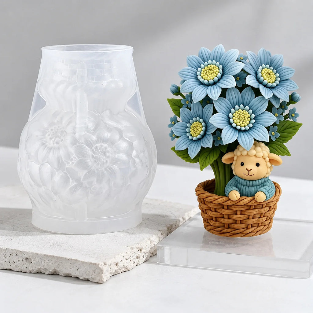 3D Sheep Flower Basket Silicone Candle Mold | DIY Craft Mold Silicone Craft Mold Zpaxo
