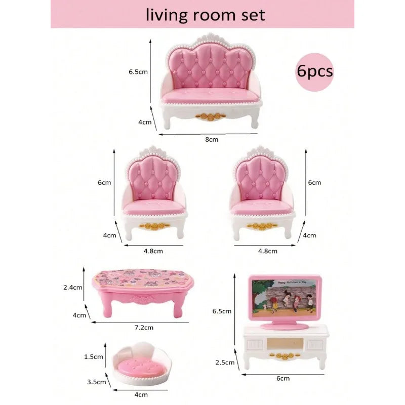 Children's Mini Doll House Accessories Pretend Play Toys Family Scene Zpaxo Pink Living Room