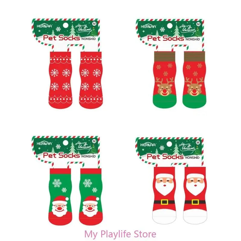1pair Novelty Holiday Santa Dog Socks Puppy Stockings Festive Canine