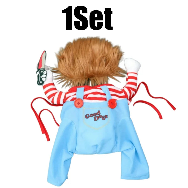 Pet Halloween Costume Knife Wig Scary Dog Roleplay Outfit Christmas