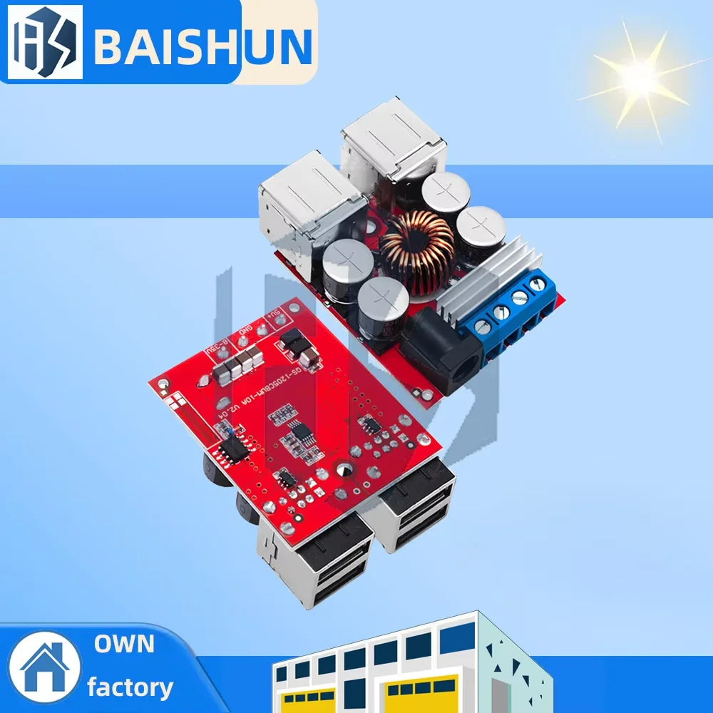BAISHUN DC-DC Vehicle Charging Module – 8V-35V to 5V 8A, 4-Port USB Output Car Mobile Charger Zpaxo