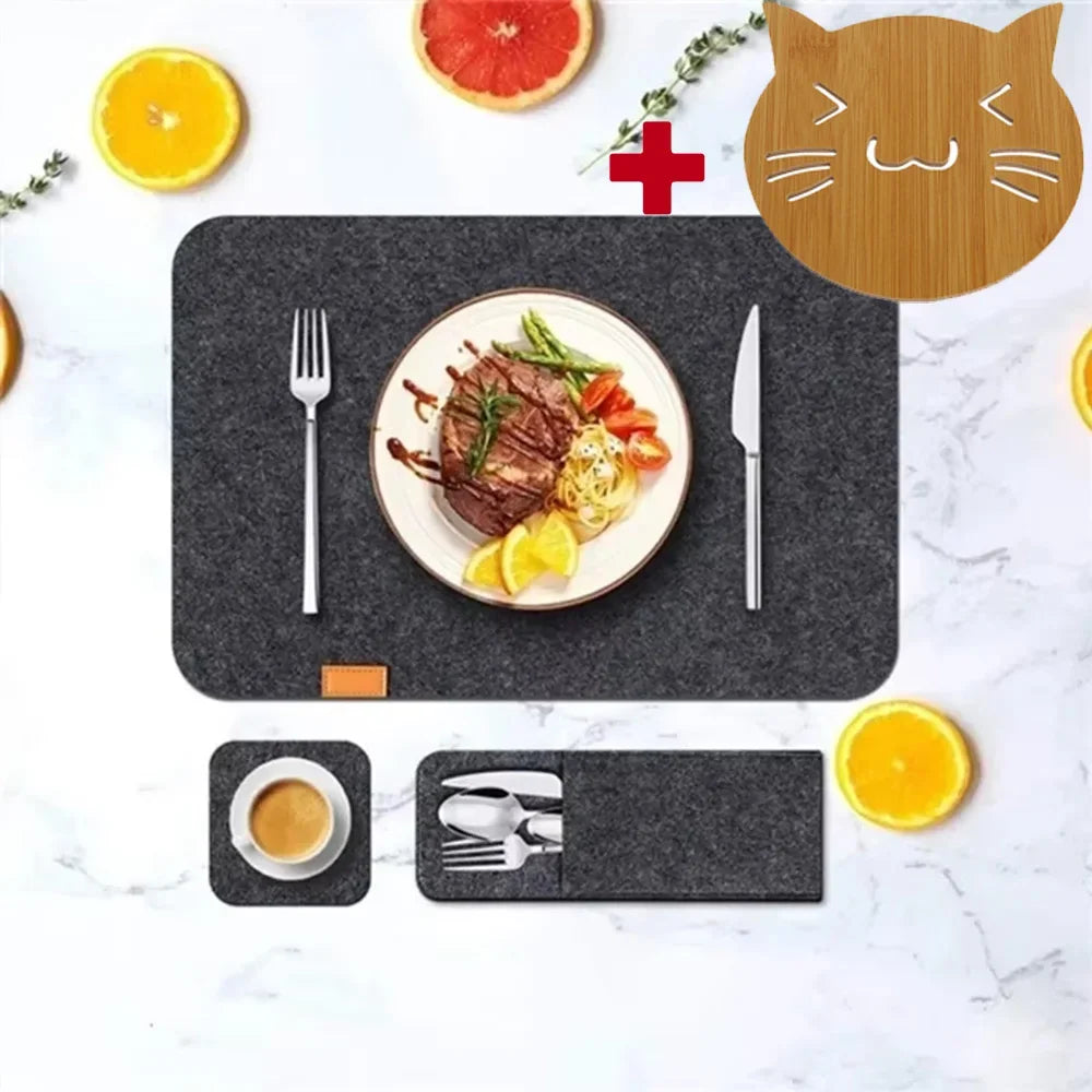 3-4pcs Set Placemat Table Mat Washable Felt Placemats Tableware Pad Non-Slip Placemat for Kitchen Bistro Tables Bars Coffee Shop Zpaxo 4pcs-Dark Gray 1 set
