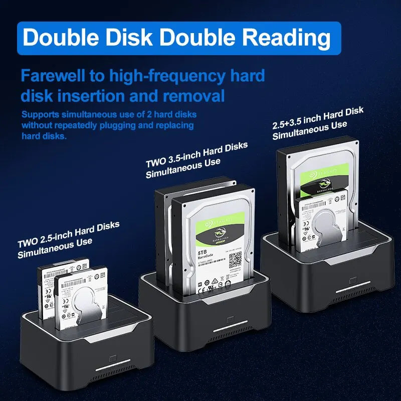 USB 3.0 To SATA Dual Bay RGB Lamp Effect Hard Disk 2.5/3.5 Inch Hard Drive Enclosure Docking Station Offline Clone HDD SSD Zpaxo