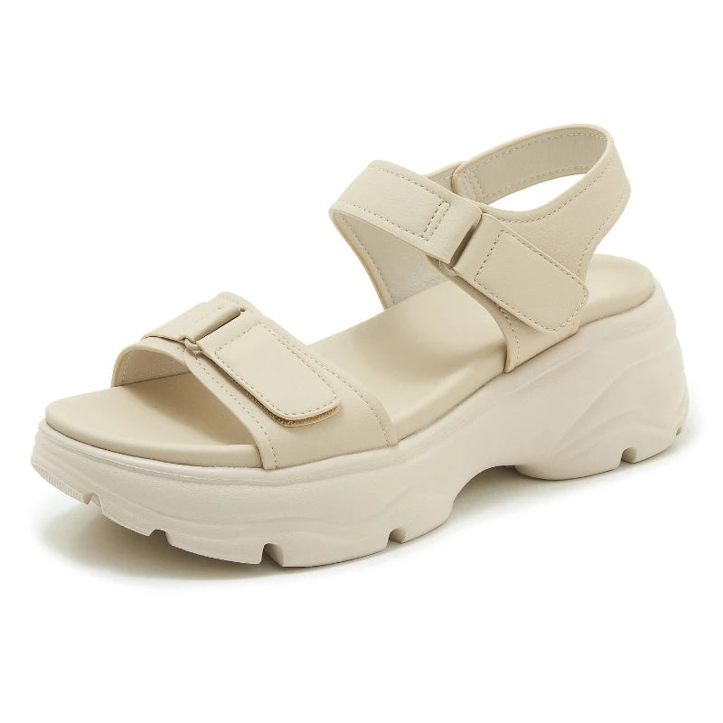 Open Toe Adjustable Hook Loop Straps Thick Sole Wedge Heel Zpaxo