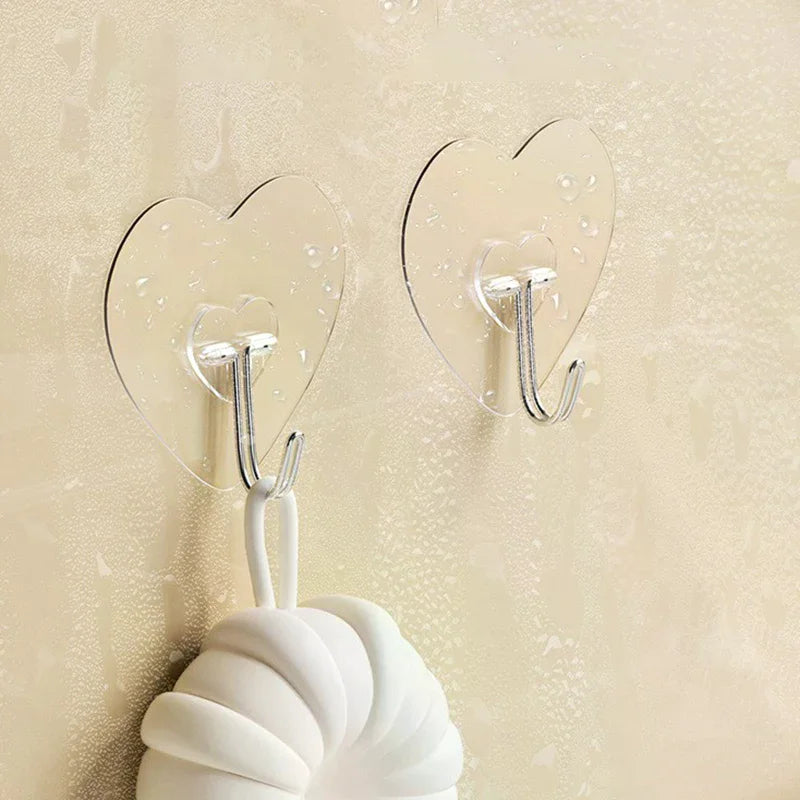 Heart Shape Transparent Hooks Non Punching Plastic Love Hangers Zpaxo