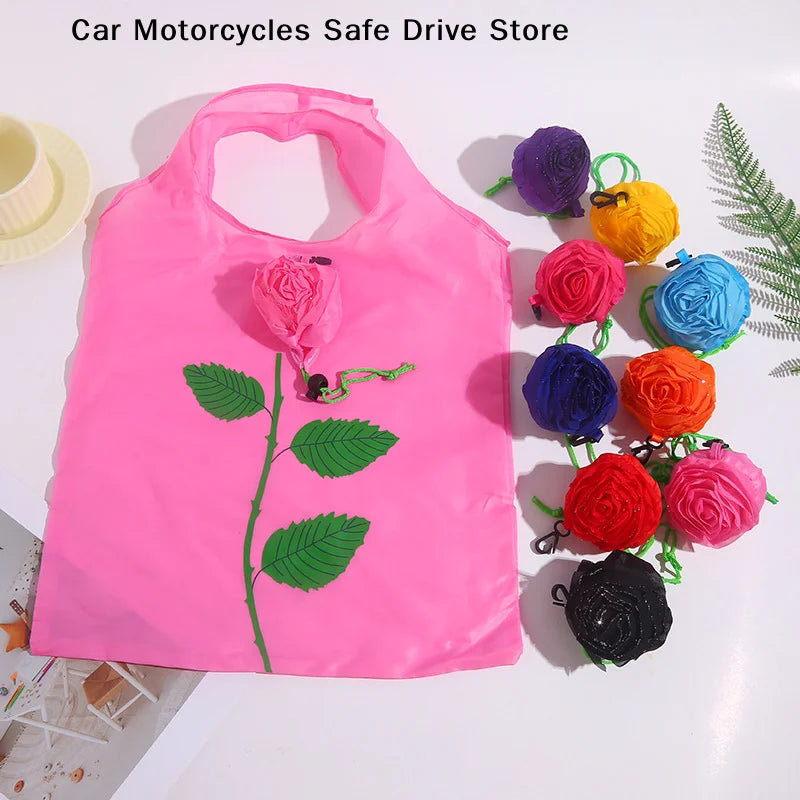 Rose Flower Foldable Shopping Bag Portable Large Capacity Folding