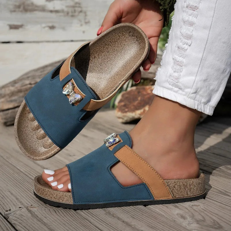 Retro Women's Summer Outdoor Thick Soled Open Toe Slippers Diamond Zpaxo